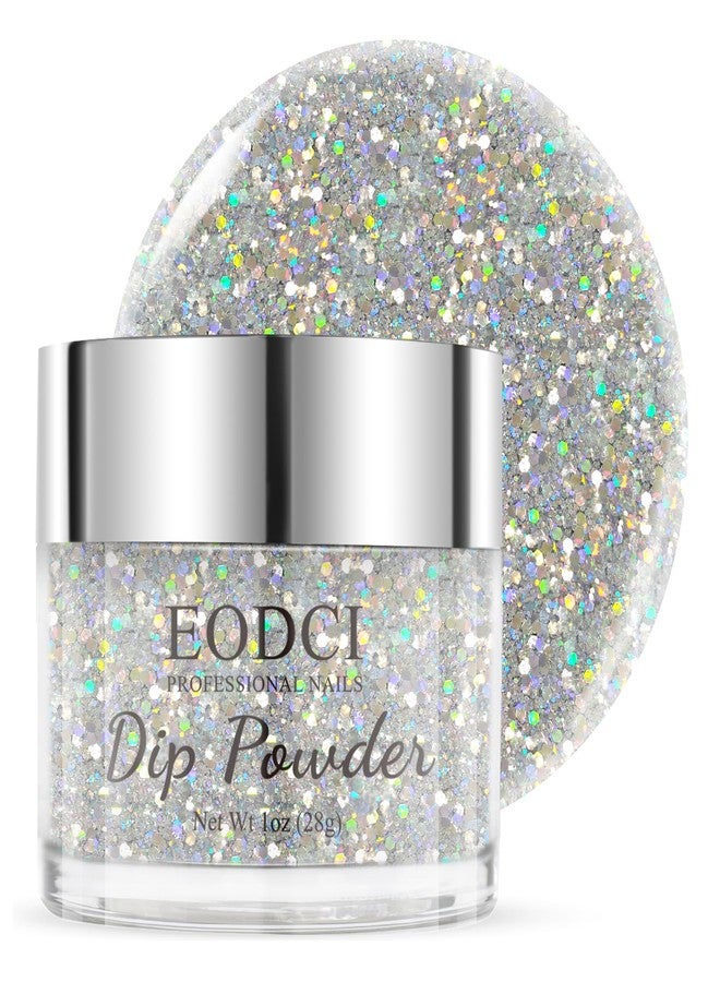 EODCI 1 Oz/28g Sequin Silver Dip Powder, Glitter Dipping Powder French Pro Collection System Nail Art Starter Manicure Salon DIY at Home, Odor-Free&Long-Lasting, No Needed Nail Lamp Curing - Image 1